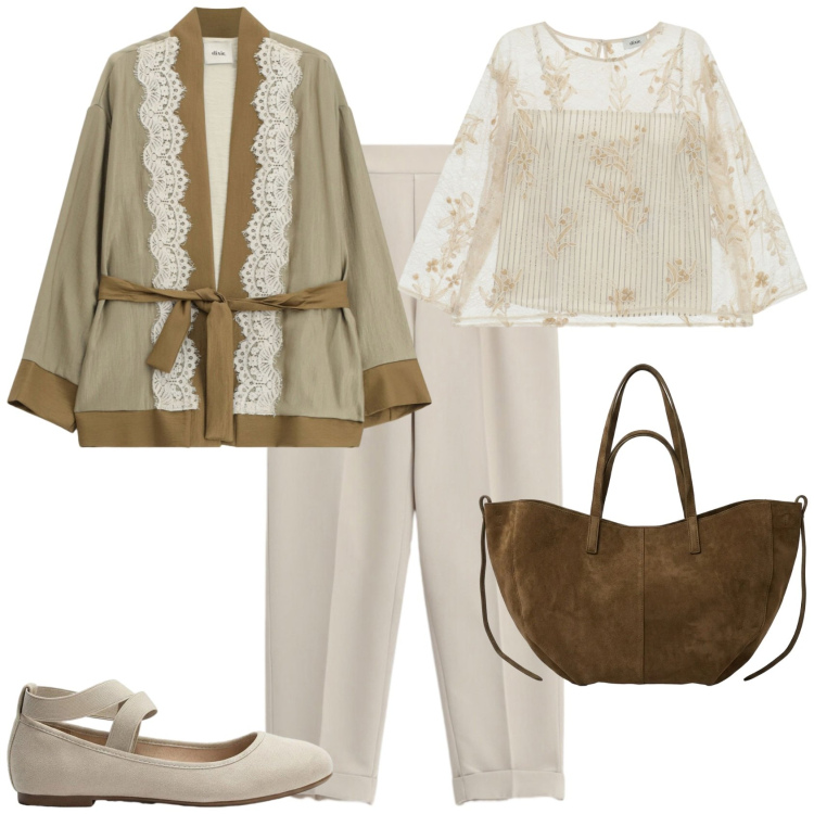 Outfit donna - Casual chic ufficio tempo libero. Stile Casual chic per Tutti i giorni. Abbinamento con ballerine, pantaloni, top, blazer, borse tote.