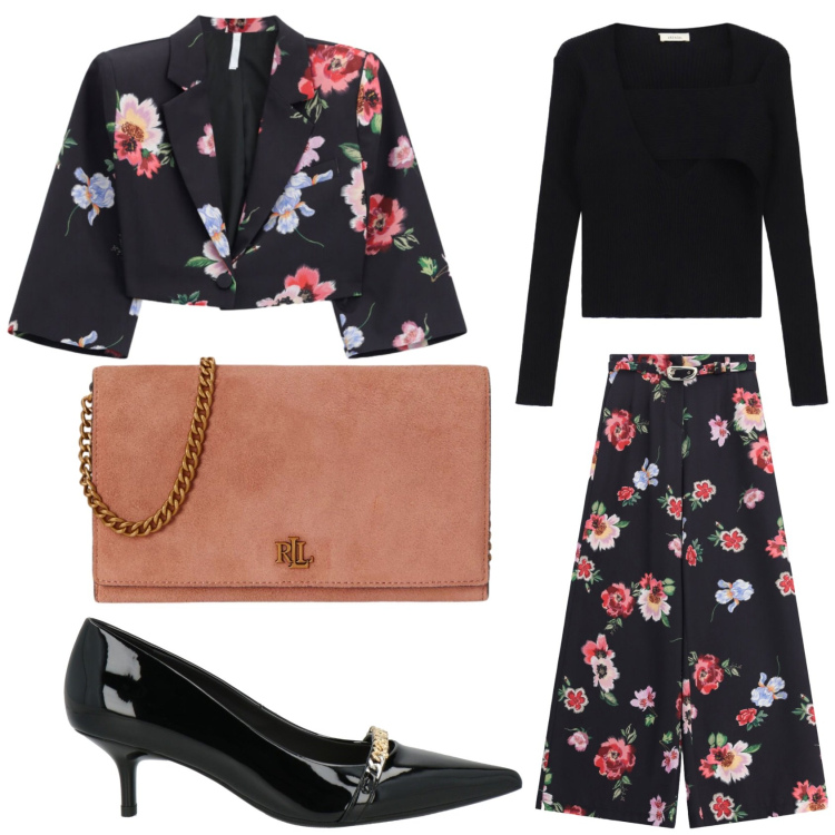 Outfit donna - Il tallieur Imperial. Stile Romantica per Serata fuori. Abbinamento con décolleté, blazer, pantaloni a palazzo, t-shirt, borse a tracolla.