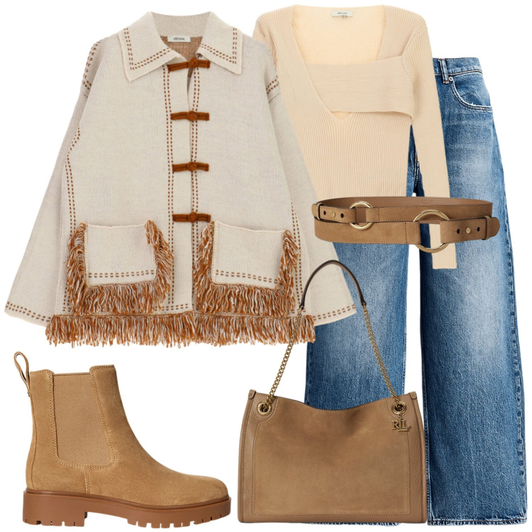 Outfit donna - Dettagli etnici. Stile Etnico per Tutti i giorni. Abbinamento con t-shirt, cardigans, jeans, stivaletti, cinture, borse tote.