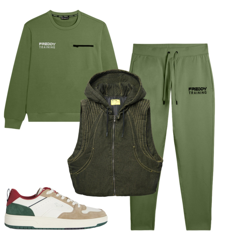 Outfit uomo - Freddy. Stile Casual per Tutti i giorni. Abbinamento con sneakers, gilet, felpe, pantaloni.