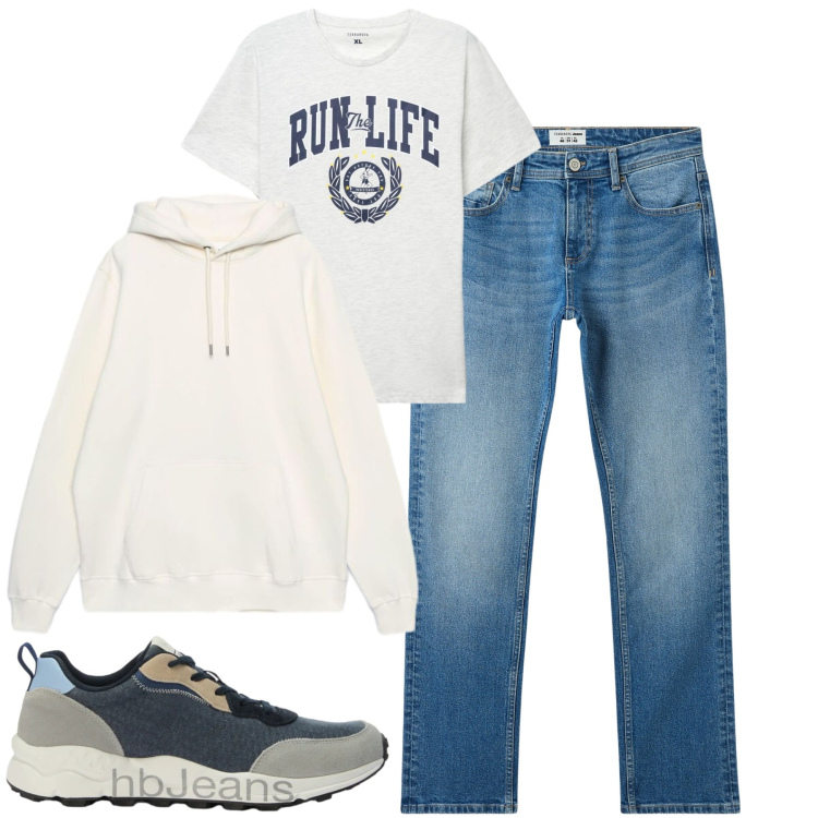 Outfit uomo - Casual. Stile Casual per Tutti i giorni. Abbinamento con sneakers, jeans, t-shirt, felpe con cappuccio.