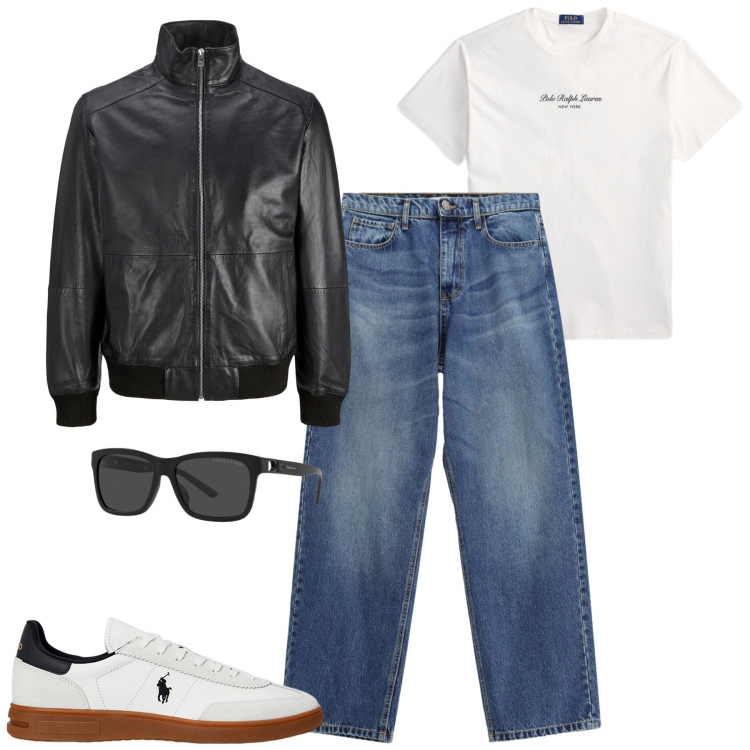 Outfit uomo - Cin gli amici. Stile Casual per Serata speciale. Abbinamento con giacche, jeans, sneakers, occhiali da sole, t-shirt.