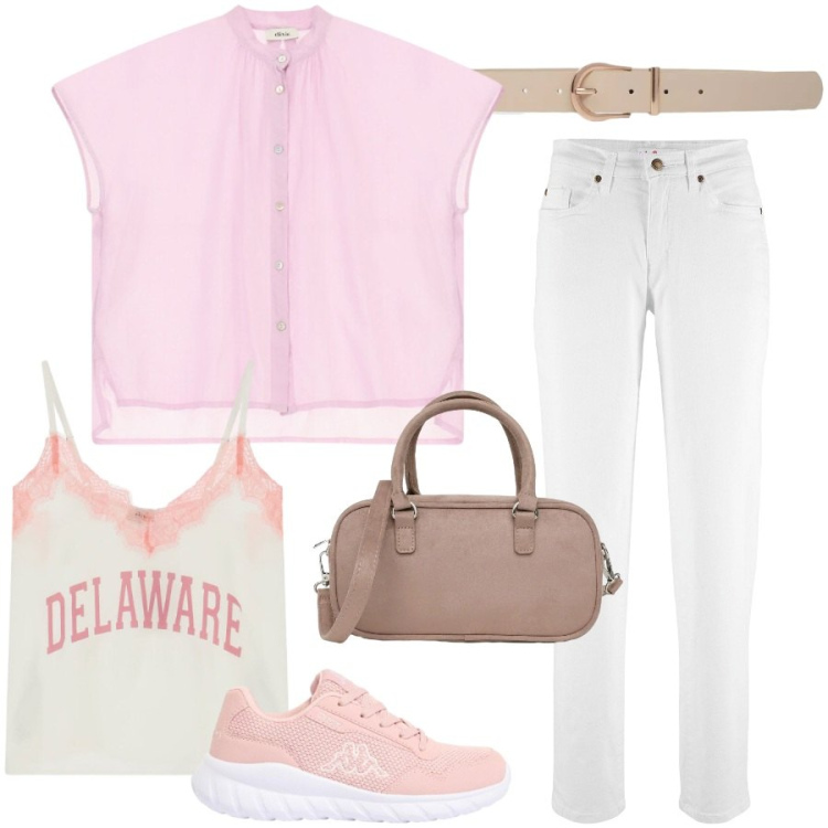 Outfit donna - Total look #2471027. Stile Preppy per Tutti i giorni. Abbinamento con jeans mom, sneakers, borse a tracolla, cinture, top, camicie a manica corta.