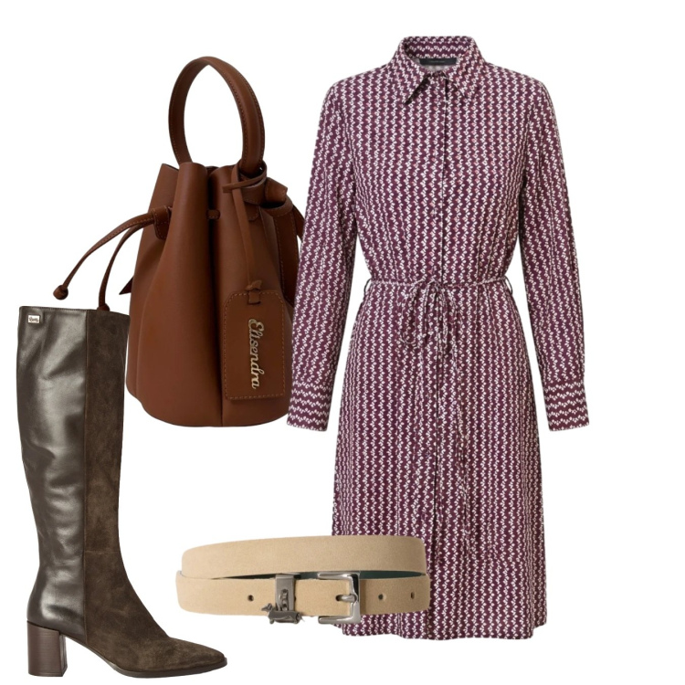 Outfit donna - Il vestito chemisier autunnale - Focus D. Stile Bon Ton per Ufficio. Abbinamento con cinture, stivali, vestiti chemisier, borse a secchiello.