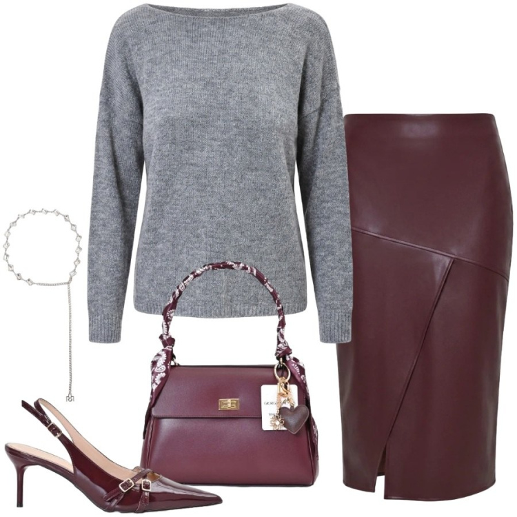 Outfit donna - Total look #2471046. Stile Casual chic per Tutti i giorni. Abbinamento con gonne longuette, décolleté, cinture, maglieria, borse a mano.