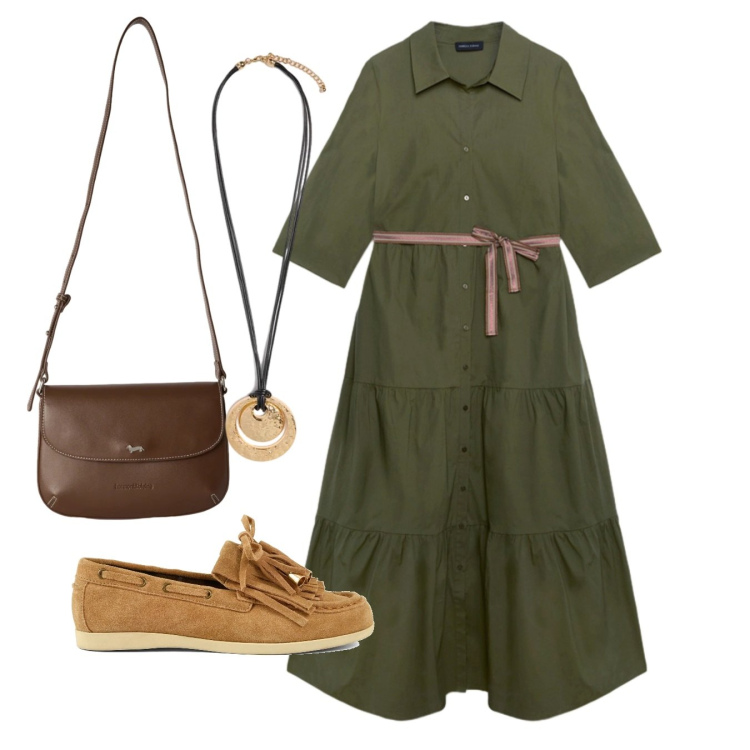 Outfit donna - Il vestito chemisier autunnale - Focus D. Stile Bon Ton per Tutti i giorni. Abbinamento con borse a tracolla, vestiti chemisier, ciondoli, mocassini.