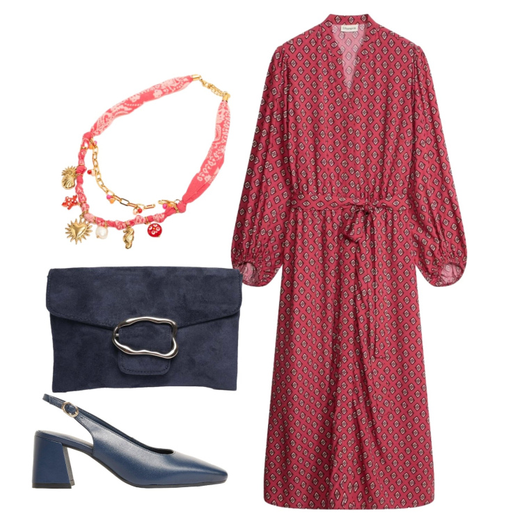 Outfit donna - Il vestito chemisier autunnale - Focus D. Stile Bon Ton per Tutti i giorni. Abbinamento con décolleté, vestiti chemisier, pochette, collane.