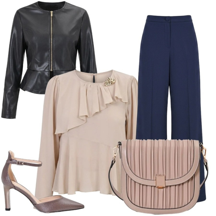 Outfit donna - Total look #2471064. Stile Romantica per Serata fuori. Abbinamento con pantaloni a palazzo, borse a tracolla, décolleté, bluse, blazer.