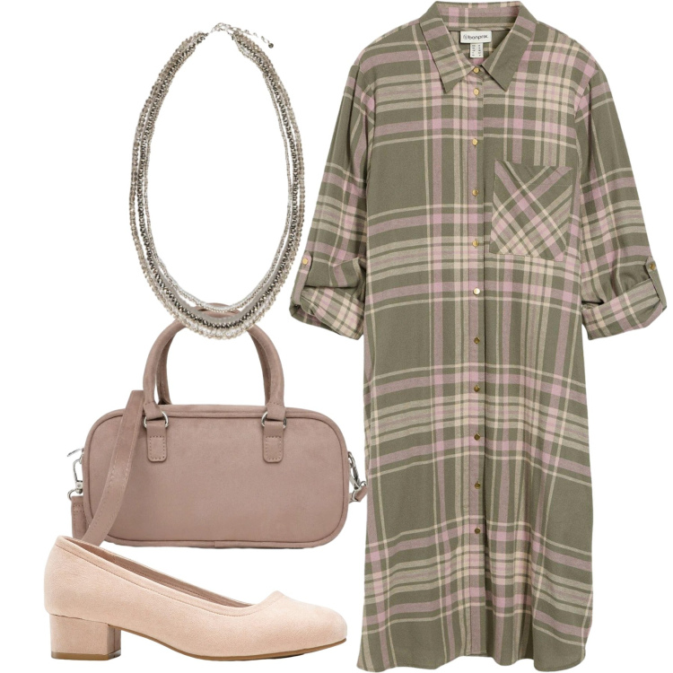 Outfit donna - Il vestito chemisier autunnale - Focus D. Stile Bon Ton per Tutti i giorni. Abbinamento con vestiti chemisier, décolleté, borse a tracolla, collane.