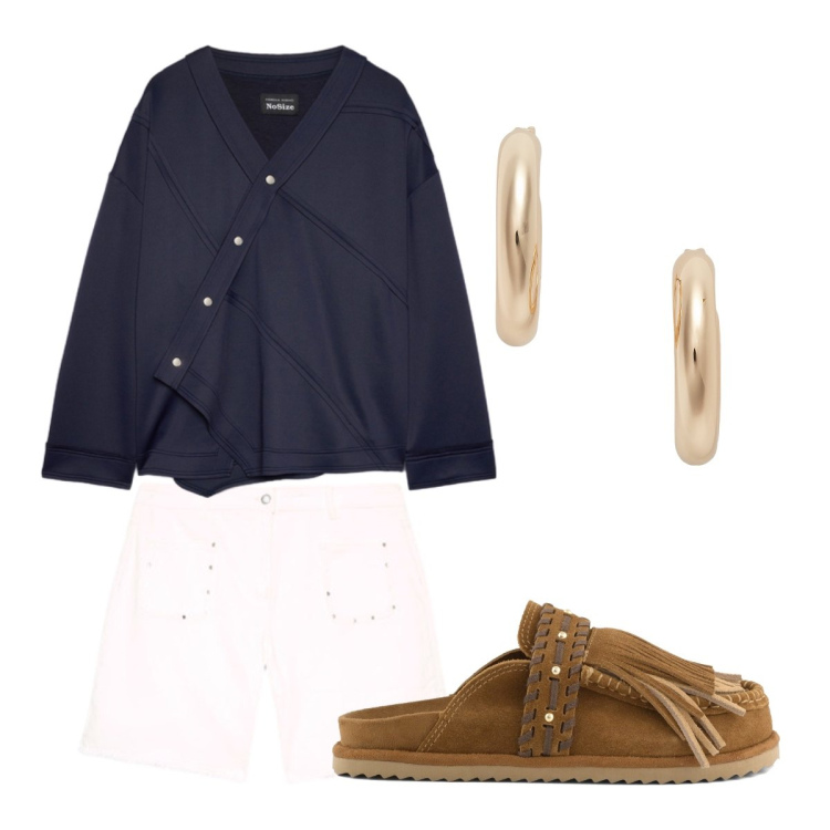 Outfit donna - Settembre. Stile Bon Ton per Tutti i giorni. Abbinamento con shorts, felpe, orecchini, sabot.