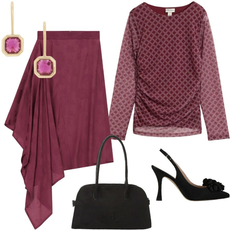 Outfit donna - Total look #2471088. Stile Chic per Serata fuori. Abbinamento con décolleté, t-shirt, borse a spalla, gonne longuette, orecchini.