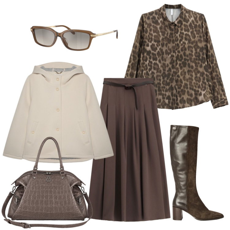 Outfit donna - Amo l\'autunno con i suoi colori. Stile Casual chic per Ufficio. Abbinamento con stivali, camicie, gonne lunghe, blazer, shopping bag, occhiali da sole.