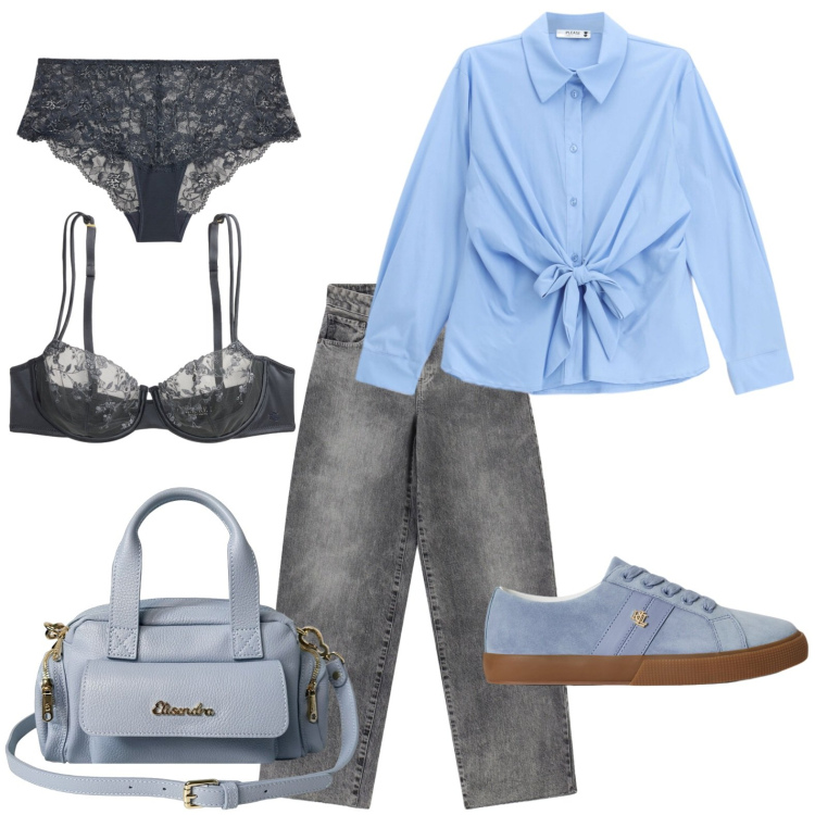 Outfit donna - L\'intimo ricercato. Stile Basic per Tutti i giorni. Abbinamento con jeans, camicie, borse a mano, sneakers, culotte, reggiseni.