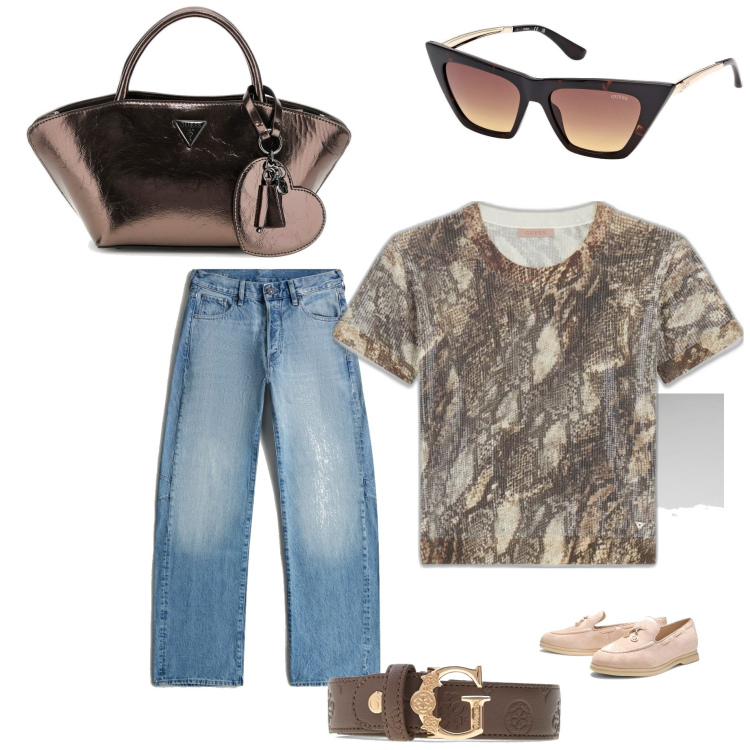 Outfit mujer - Casual #8491. Estilo Casual para Todos los días. Combinación con bolsos de mano, mocasines, gafas de sol, vaqueros, prendas de punto, cinturones.
