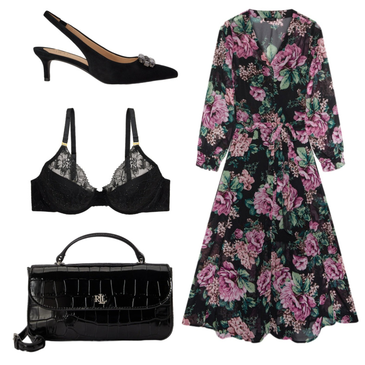 Outfit donna - Oggi è il mio compleanno. Stile Chic per Tutti i giorni. Abbinamento con vestiti lunghi, reggiseni, décolleté, portafogli.