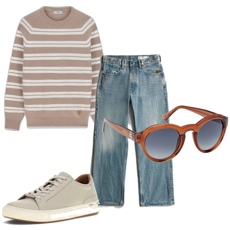 Outfit hombre - Urban style. Estilo Urban para Todos los días. Combinación con sneakers, prendas de punto, vaqueros rectos, gafas de sol.