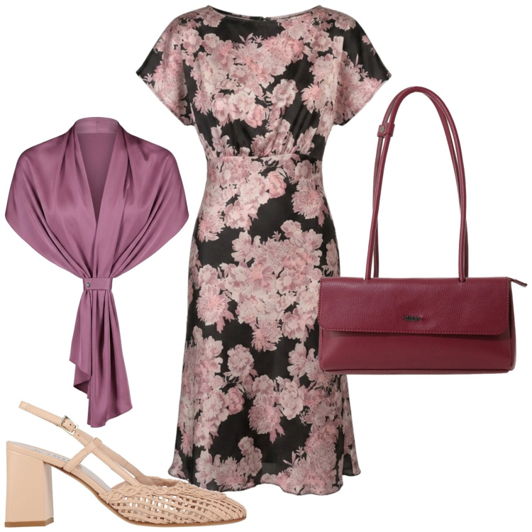Outfit donna - Cerimonia inizio autunno. Stile Chic per Cerimonia. Abbinamento con décolleté, borse a spalla, stole, vestiti midi/longuette.