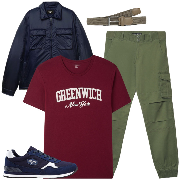 Outfit uomo - Total look #2471159. Stile Casual per Tutti i giorni. Abbinamento con sneakers, cinture, t-shirt, pantaloni cargo, cappotti.