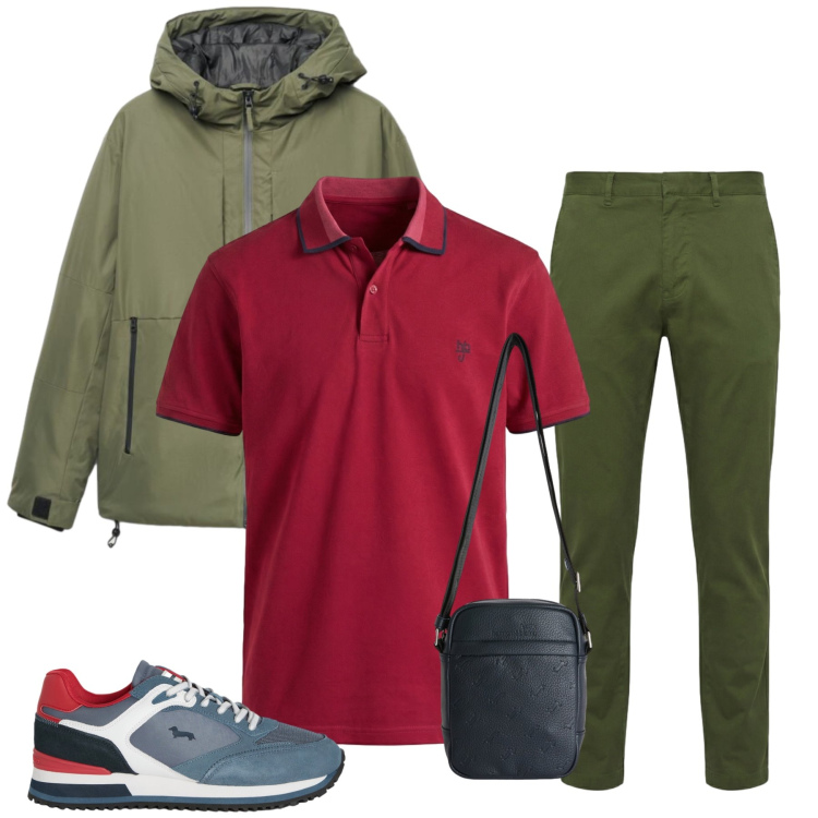 Outfit uomo - Total look #2471161. Stile Casual per Tutti i giorni. Abbinamento con borse sportive, pantaloni, polo, sneakers, giacche.