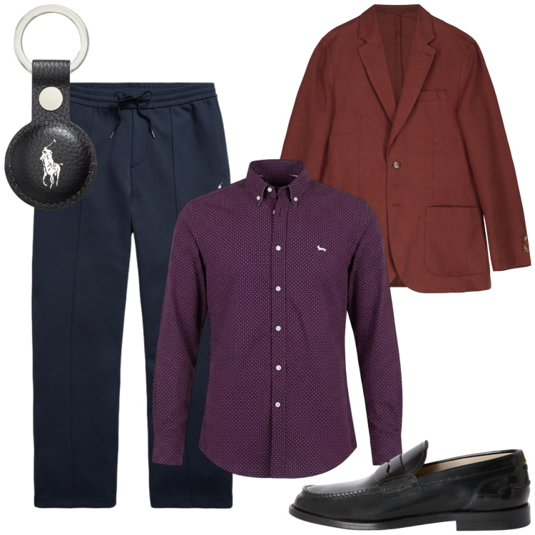 Outfit uomo - Total look #2471164. Stile Trendy per Ufficio. Abbinamento con scarpe stringate, camicie, giacche, pantaloni, portachiavi.