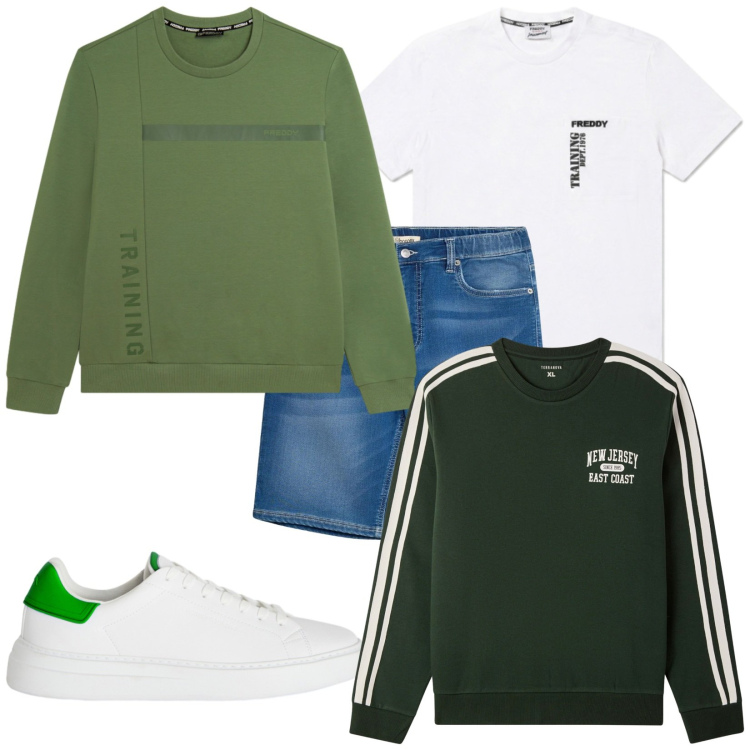 Outfit uomo - Total look #2471172. Stile Urban per Tutti i giorni. Abbinamento con bermuda, sneakers, felpe sportive, felpe, t-shirt.