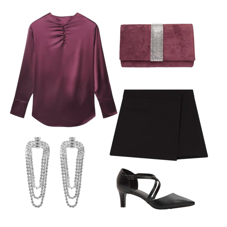 Outfit donna - Aperitivo raffinato a settembre. Stile Chic per Serata fuori. Abbinamento con décolleté, orecchini, gonne, bluse, pochette.