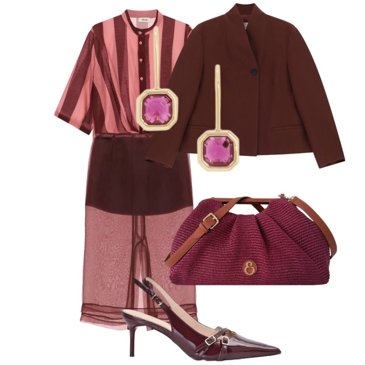 Outfit donna - Apertivo di settembre. Stile Glamour per Serata fuori. Abbinamento con gonne lunghe, camicie, blazer, décolleté, clutch, orecchini.
