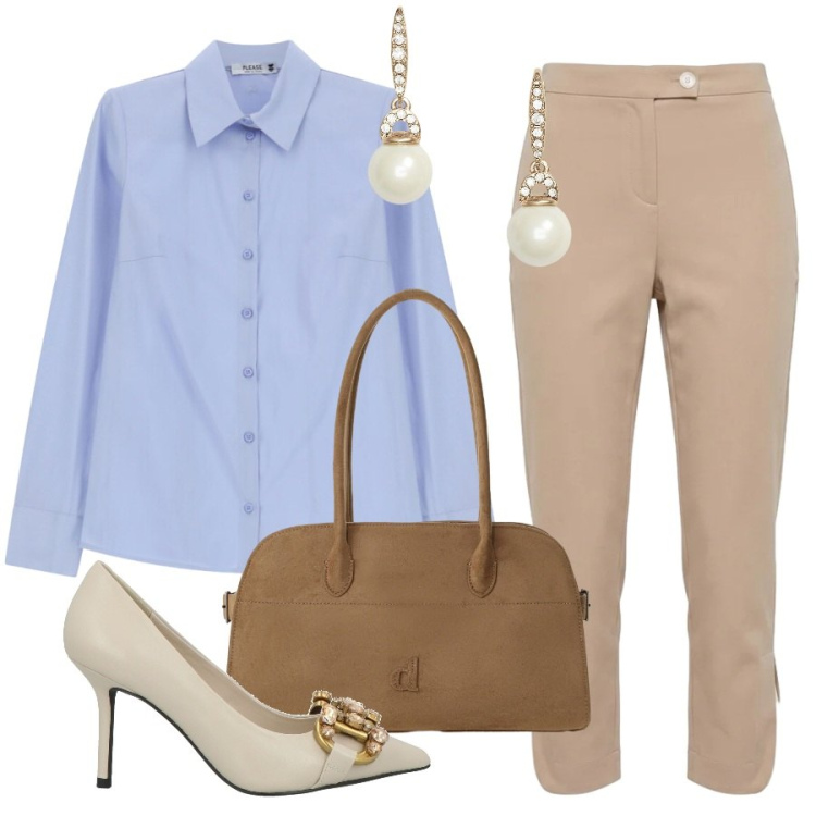 Outfit donna - La scarpa gioiello. Stile Sporty chic per Ufficio. Abbinamento con décolleté, pantaloni, borse a spalla, camicie, orecchini.