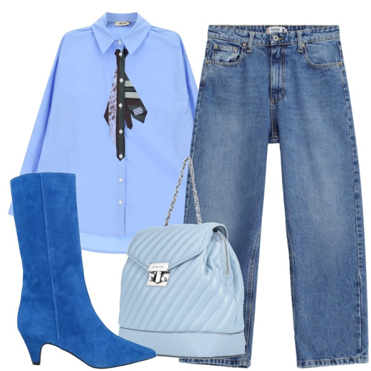 Outfit donna - La mia camicia preferita. Stile Trendy per Ufficio. Abbinamento con zaini, stivali, camicie, jeans dritti.
