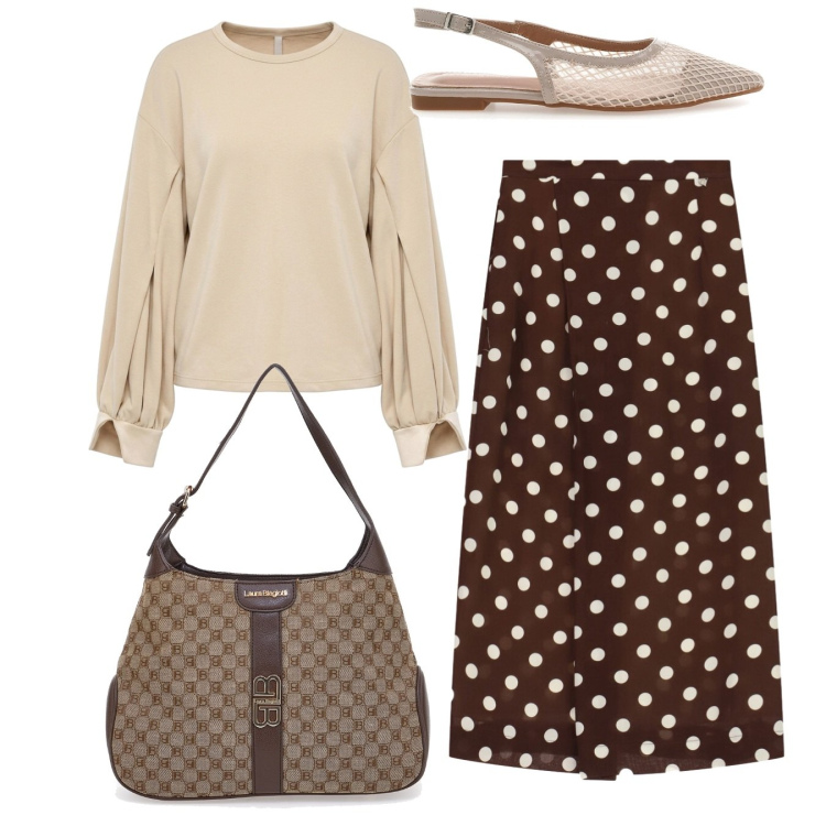 Outfit donna - Fall Collections. Stile Bon Ton per Ufficio. Abbinamento con felpe, gonne lunghe, borse a spalla, ballerine.
