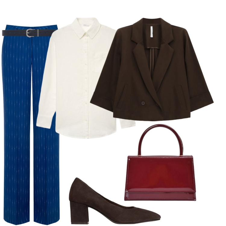 Outfit donna - Total look #2471205. Stile Casual chic per Ufficio. Abbinamento con décolleté, camicie, cinture, blazer, pantaloni, borse a mano.