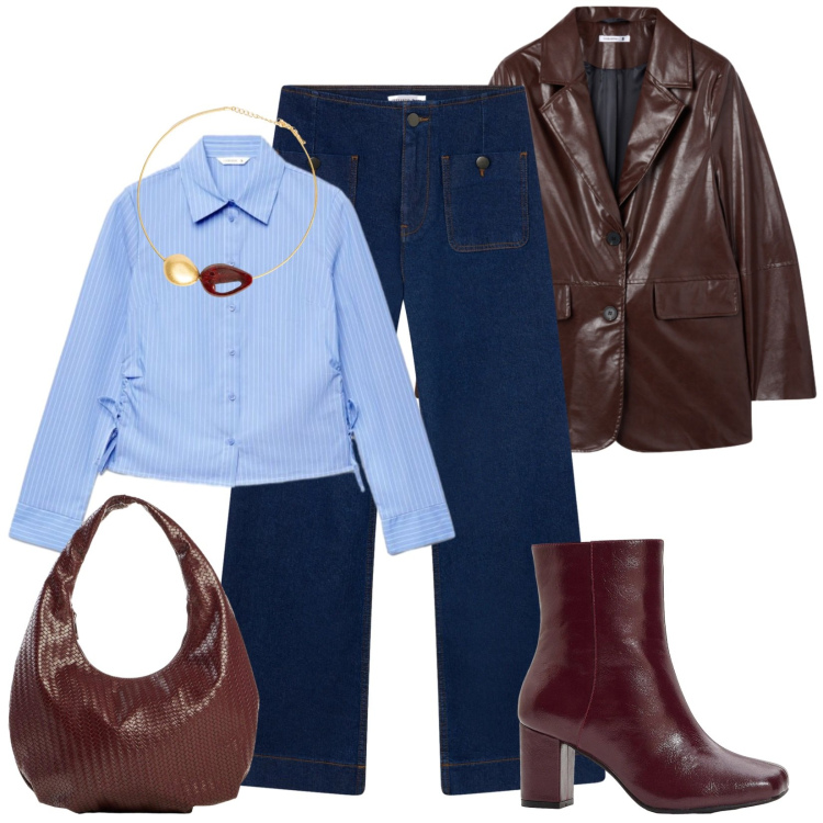 Outfit donna - Total look #2471211. Stile Casual per Ufficio. Abbinamento con stivaletti, borse a spalla, blazer, jeans, camicie, collane.