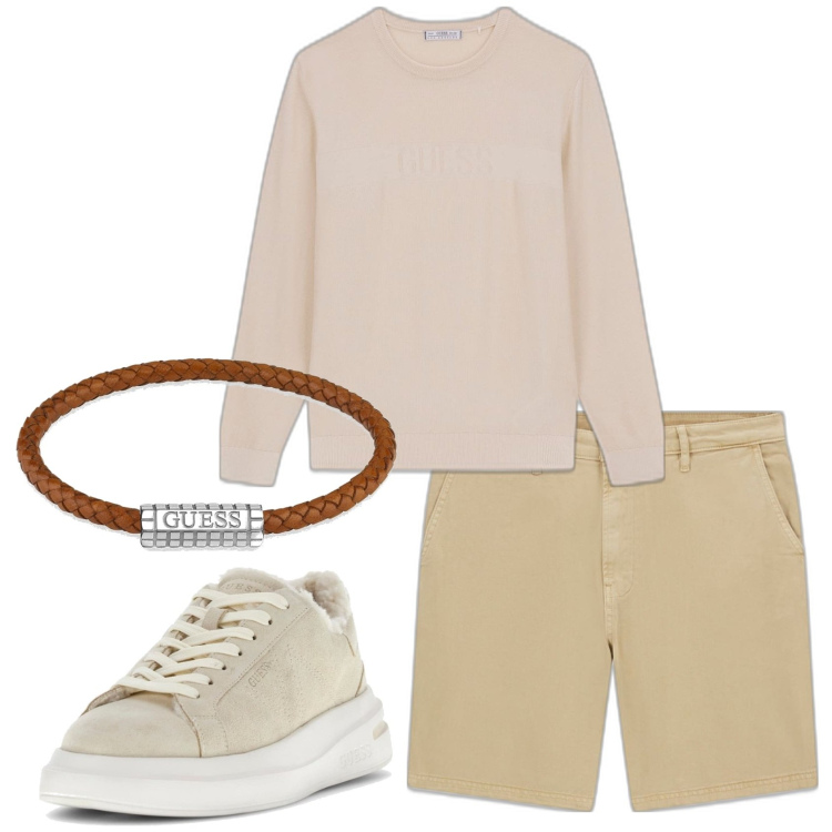 Outfit hombre - Urban style. Estilo Urban para Todos los días. Combinación con sneakers, pantalones cortos, prendas de punto, pulseras.