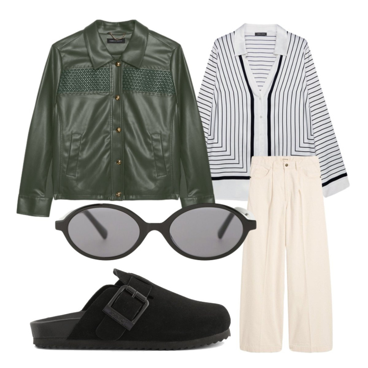 Outfit donna - Settembre. Stile Urban per Tutti i giorni. Abbinamento con jeans, occhiali da sole, blazer, camicie, sabot.