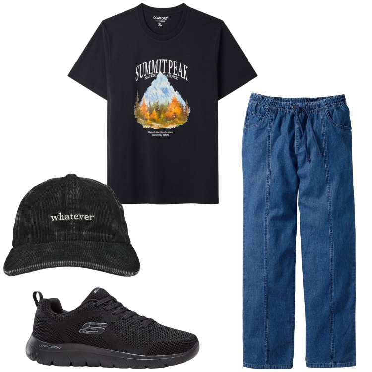 Outfit uomo - Total look #2471263. Stile Urban per Tutti i giorni. Abbinamento con pantaloni, sneakers, cappelli, t-shirt.