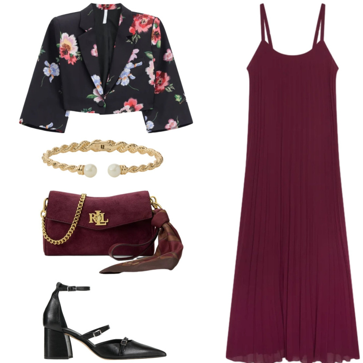 Outfit donna - Total look #2471269. Stile Chic per Cerimonia. Abbinamento con décolleté, blazer, vestiti lunghi, borse a tracolla, braccialetti.