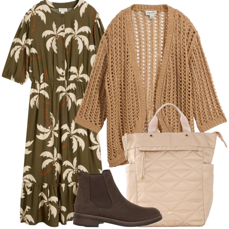 Outfit donna - Eleganza per il rientro. Stile Glamour per Tutti i giorni. Abbinamento con cardigans, zaini, stivaletti, vestiti midi/longuette.