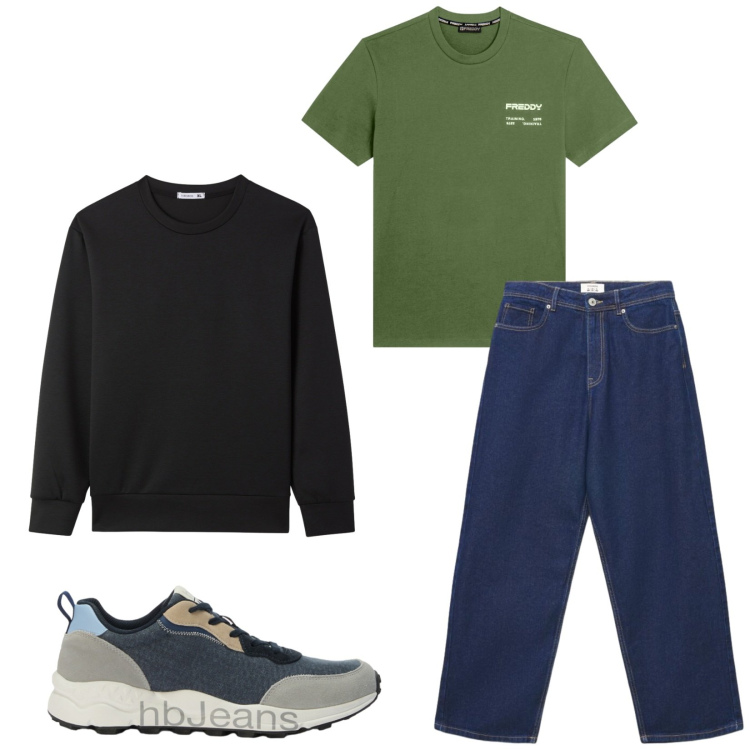 Outfit uomo - Total look #2471284. Stile Casual per Tutti i giorni. Abbinamento con sneakers, felpe, jeans, t-shirt.
