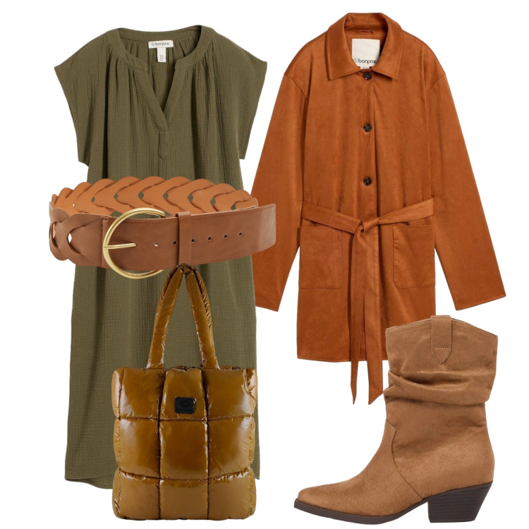 Outfit donna - Total look #2471291. Stile Etnico per Tutti i giorni. Abbinamento con trench, vestiti corti, stivaletti texani, cinture, shopping bag.