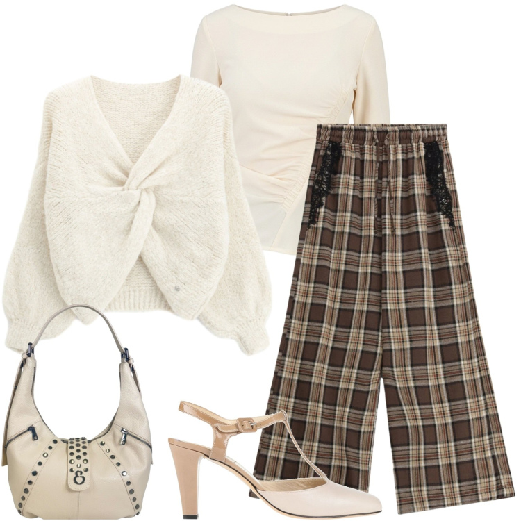 Outfit donna - Total look #2471297. Stile Casual chic per Tutti i giorni. Abbinamento con décolleté, pantaloni a palazzo, maglieria, bluse, borse a spalla.