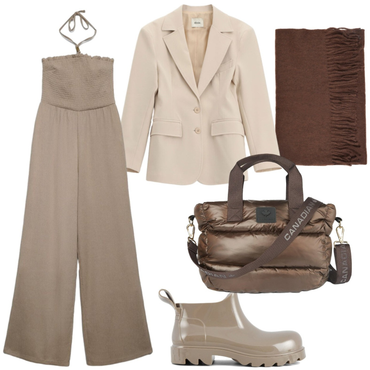 Outfit donna - Tuta urban. Stile Chic per Tutti i giorni. Abbinamento con blazer, tute, borse a tracolla, sciarpe, stivali.