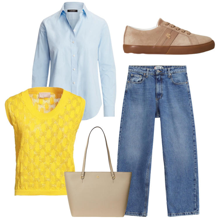 Outfit donna - Mannish con il gilet. Stile Mannish per Scuola/Università. Abbinamento con pullovers, jeans dritti, borse tote, camicie, sneakers.