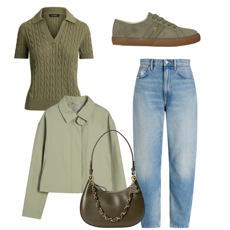 Outfit donna - Total look. Stile Casual per Tutti i giorni. Abbinamento con bomber, jeans, sneakers, polo, borse a spalla.