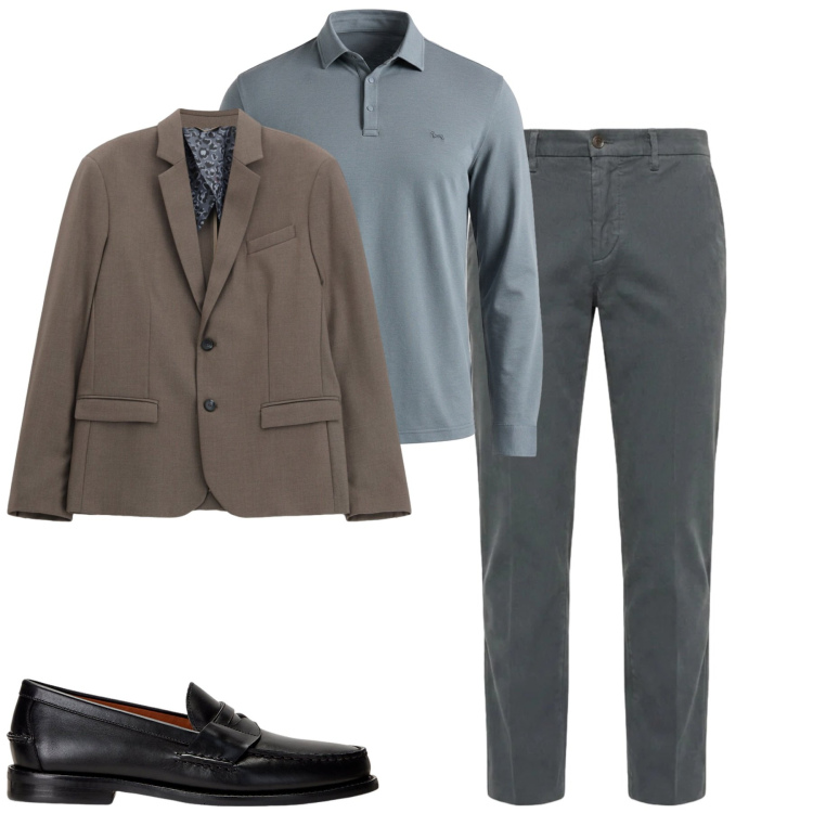 Outfit uomo - City. Stile Urban per Tutti i giorni. Abbinamento con polo, pantaloni, giacche, scarpe stringate.