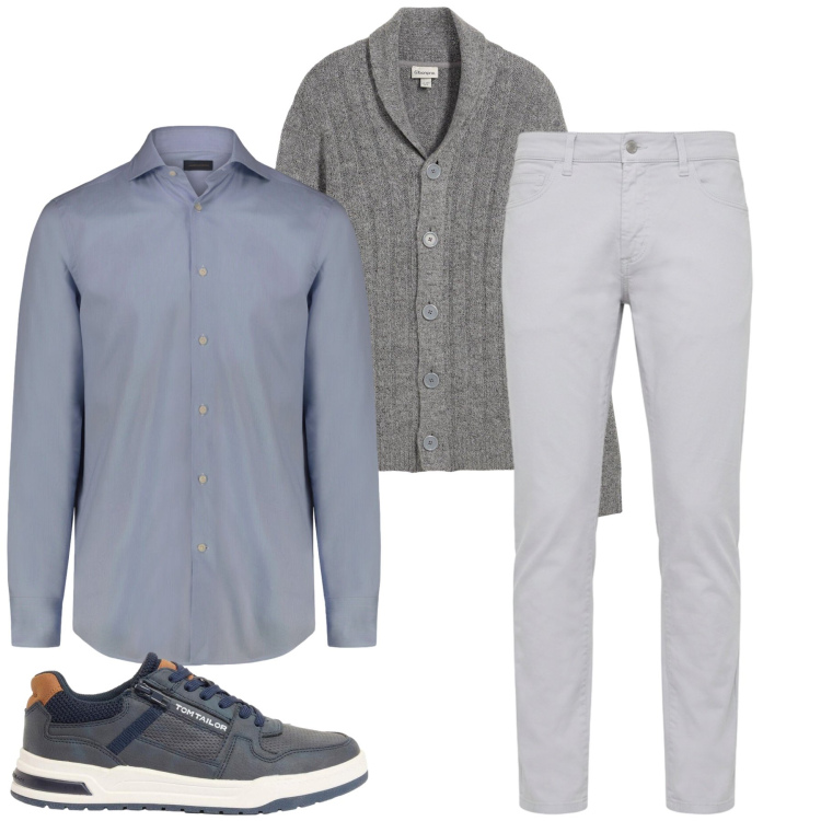 Outfit uomo - Total look #2471336. Stile Casual per Tutti i giorni. Abbinamento con cardigans, sneakers, pantaloni, camicie.