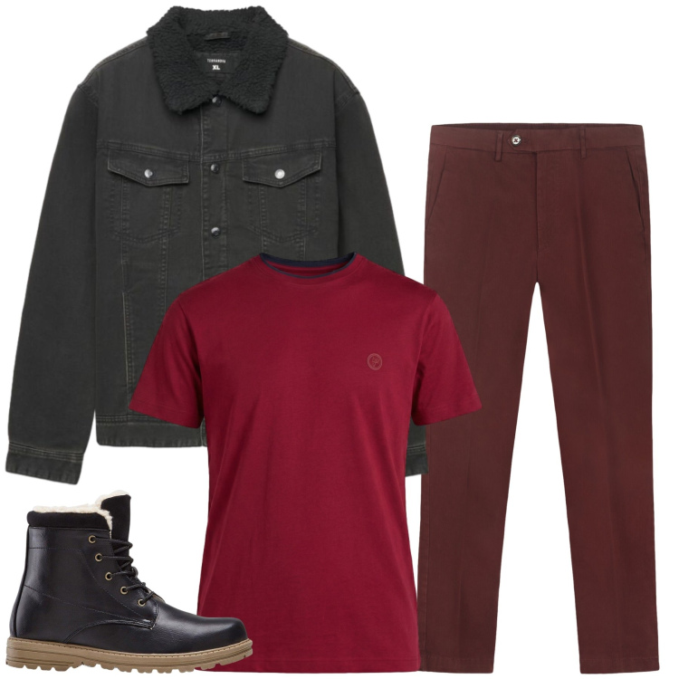 Outfit uomo - Total look #2471338. Stile Casual per Tutti i giorni. Abbinamento con stivali e stivaletti, t-shirt, cappotti, pantaloni chino.