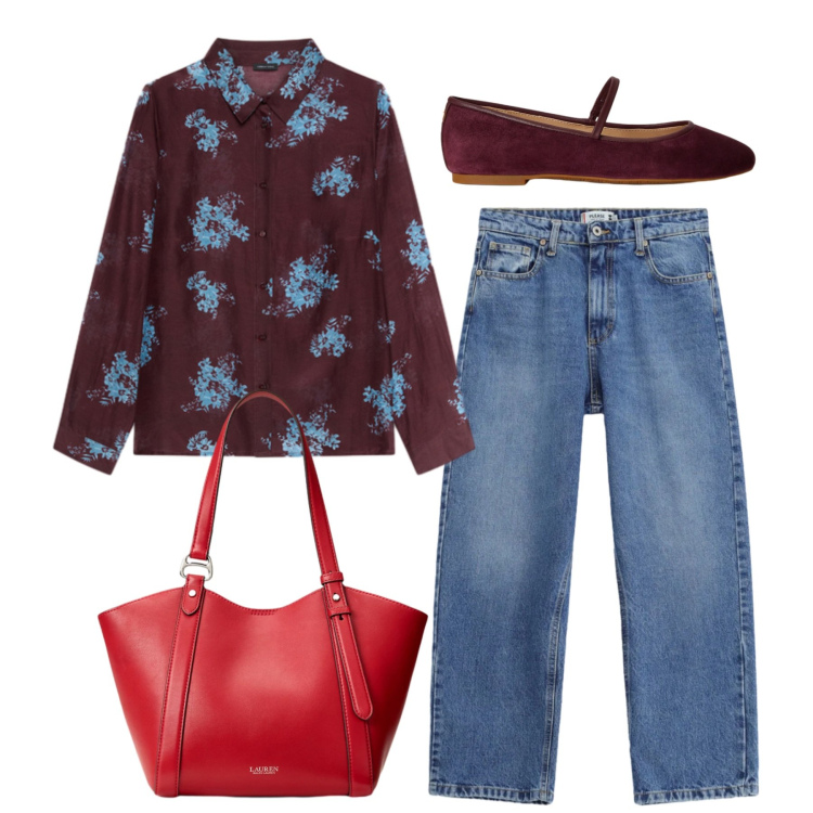 Outfit donna - Total look in wine. Stile Casual chic per Tutti i giorni. Abbinamento con jeans dritti, camicie, ballerine, borse tote.