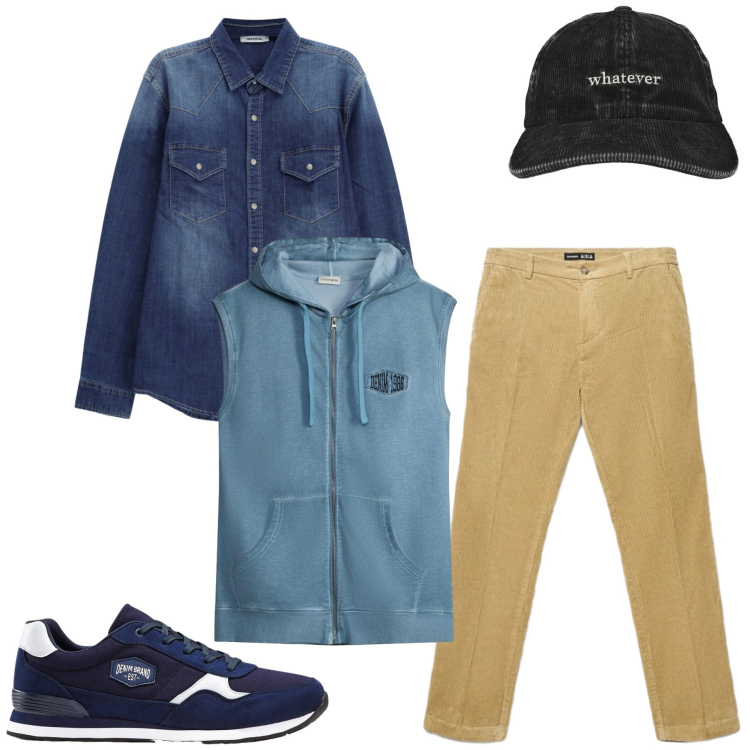Outfit uomo - Total look #2471340. Stile Casual per Tutti i giorni. Abbinamento con sneakers, gilet, camicie, cappelli, pantaloni chino.