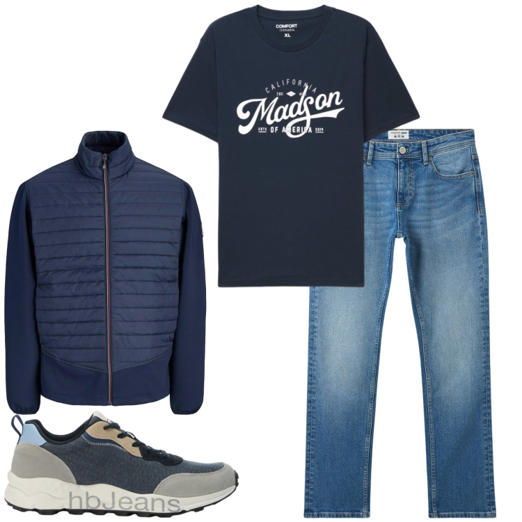 Outfit uomo - Total look #2471341. Stile Trendy per Tutti i giorni. Abbinamento con giacche, sneakers, jeans, t-shirt.