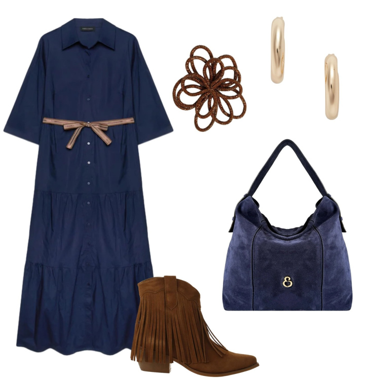 Outfit donna - Total look #2471342. Stile Casual per Tutti i giorni. Abbinamento con stivaletti texani, vestiti chemisier, borse a spalla, accessori per capelli, orecchini.